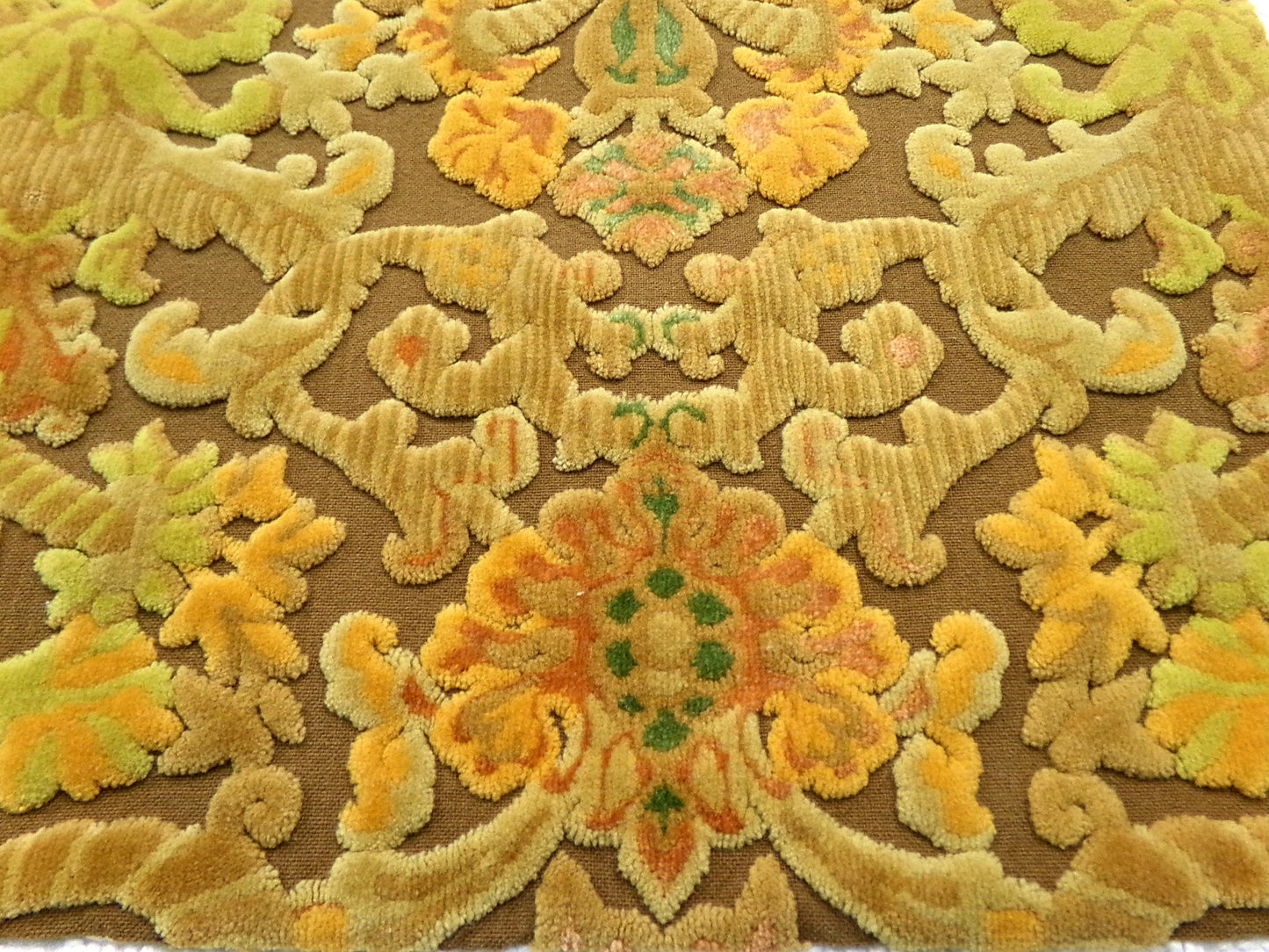 boho lux cut velvet fabric, rusty coppertone old world tapestry style Bates design, 12" x 20" cut piece, great for wallhanging, small bags