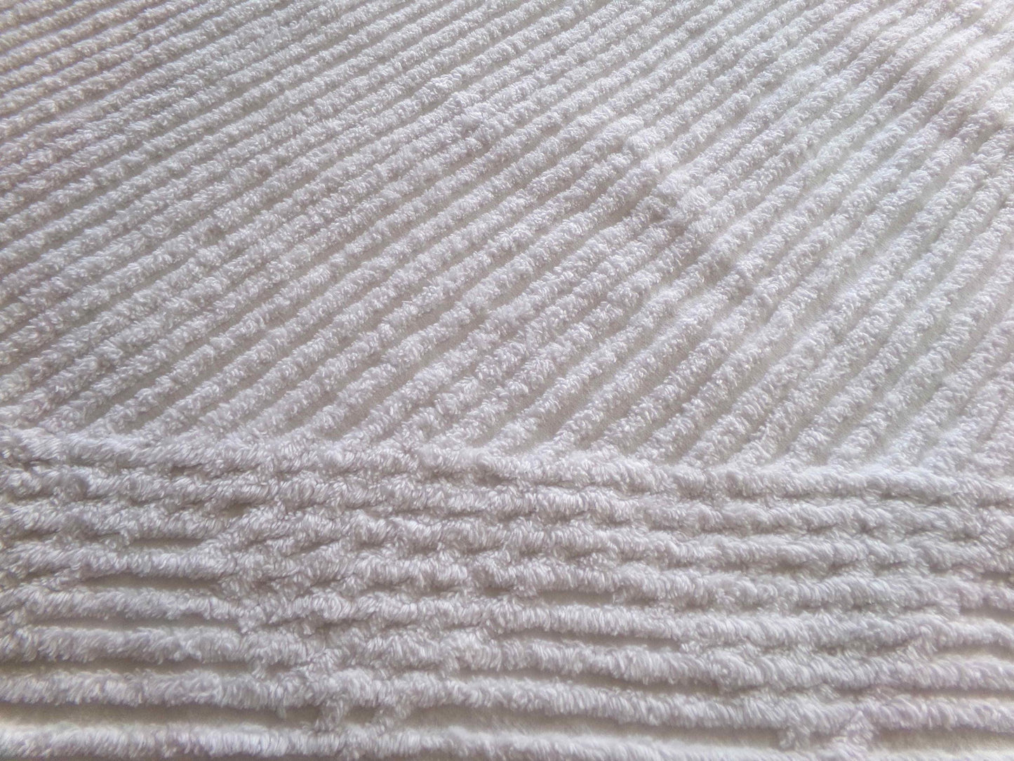 Diagonal Stripes Vintage Chenille White Fabric Piece, 17" x 25" inches, Geometric Striped Design