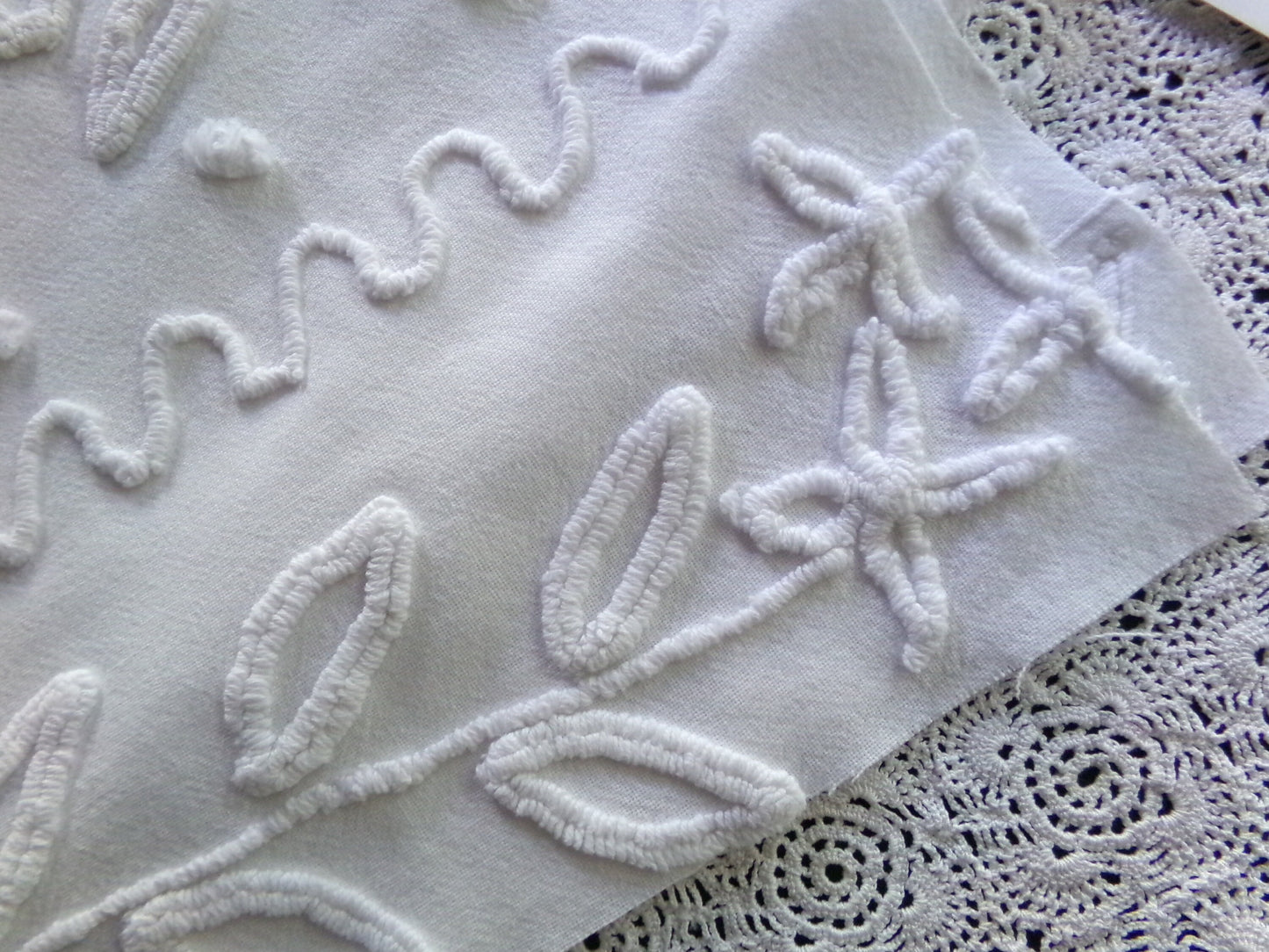Farmhouse Floral White Vintage Chenille Fabric, 20" x 23" inch Piece, Timeless & Elegant