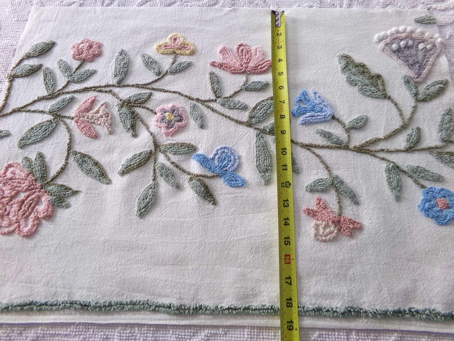 Heirloom Natural Flowers Vintage Chenille Fabric, Sewing Material for quilts, pillows & crafts, 18" x 26" inch Piece