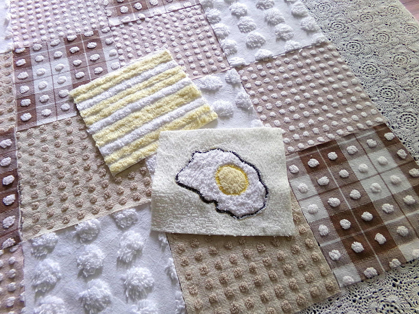 Novelty Chenille Fabric Squares Set, "Retro Diner" 16 Vintage Quilt Blocks, 6" x 6" inches each, for Quilting, Sewing, DIY Pillows