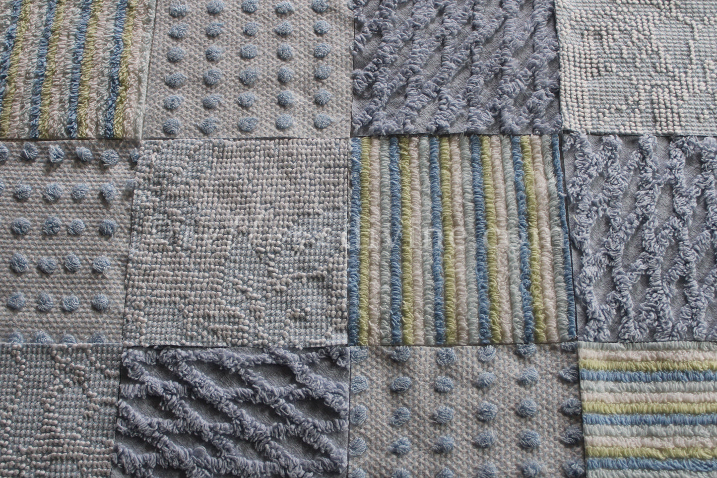 COOL COASTAL Chenille Quilt Squares Set, from Vintage Bedspread Fabric, 16 Blocks, 6" inch