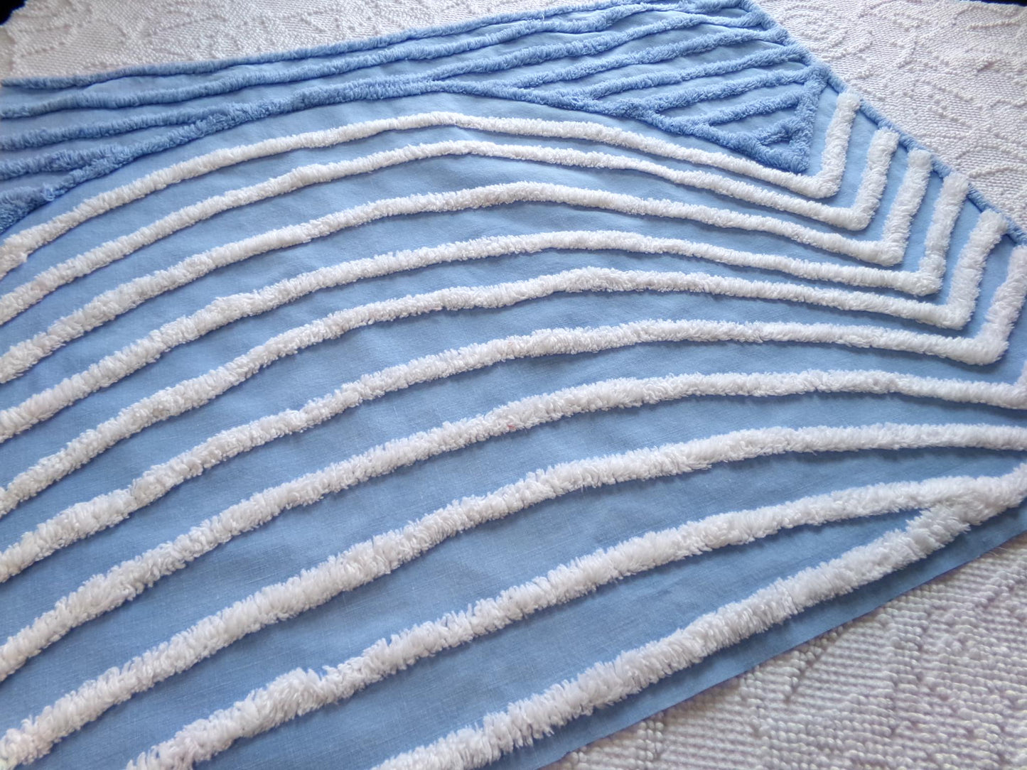 calm lake blue vintage chenille fabric, tranquil 18" x 21" piece of sewing material for quilting and crafts