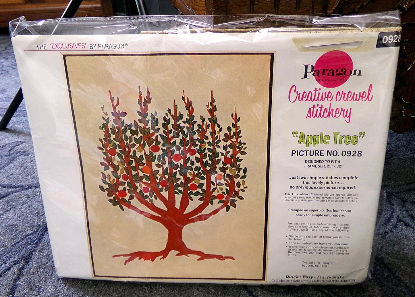 APPLE TREE Stitchery Kit Rare Vintage Paragon Creative Crewel Embroidery Hippie Wall Hanging Design #0928, by John Hurter