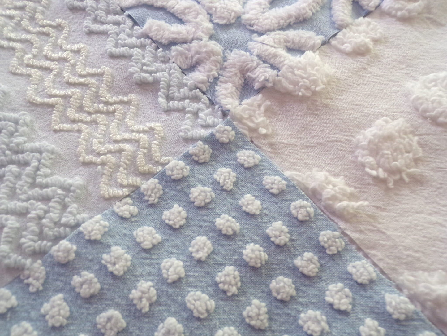 Blue Quilt Squares Set, Rotary Cut from Vintage Chenille Bedspread Fabric, 16 Blocks, 6" x 6" inch
