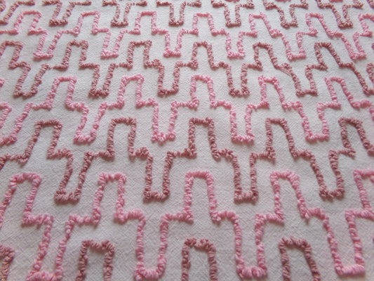 pink skyscrapers vintage chenille fabric: textured 20" x 24" cut piece of sewing material