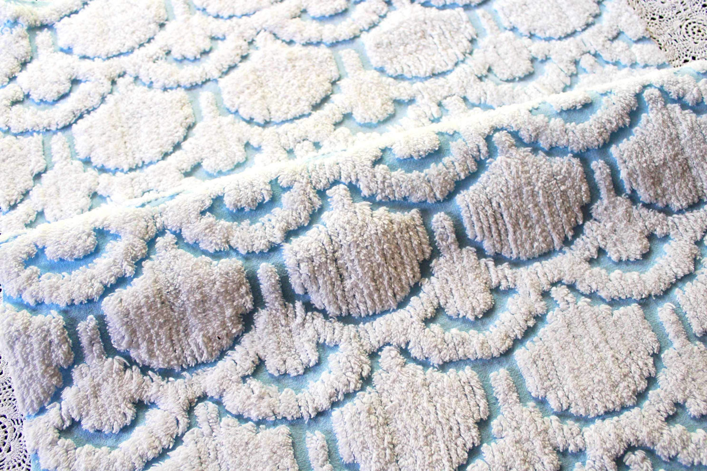 Celestial Sculpted 3D Cloud Blue Vintage Chenille Fabric, 26" x 19" inch piece