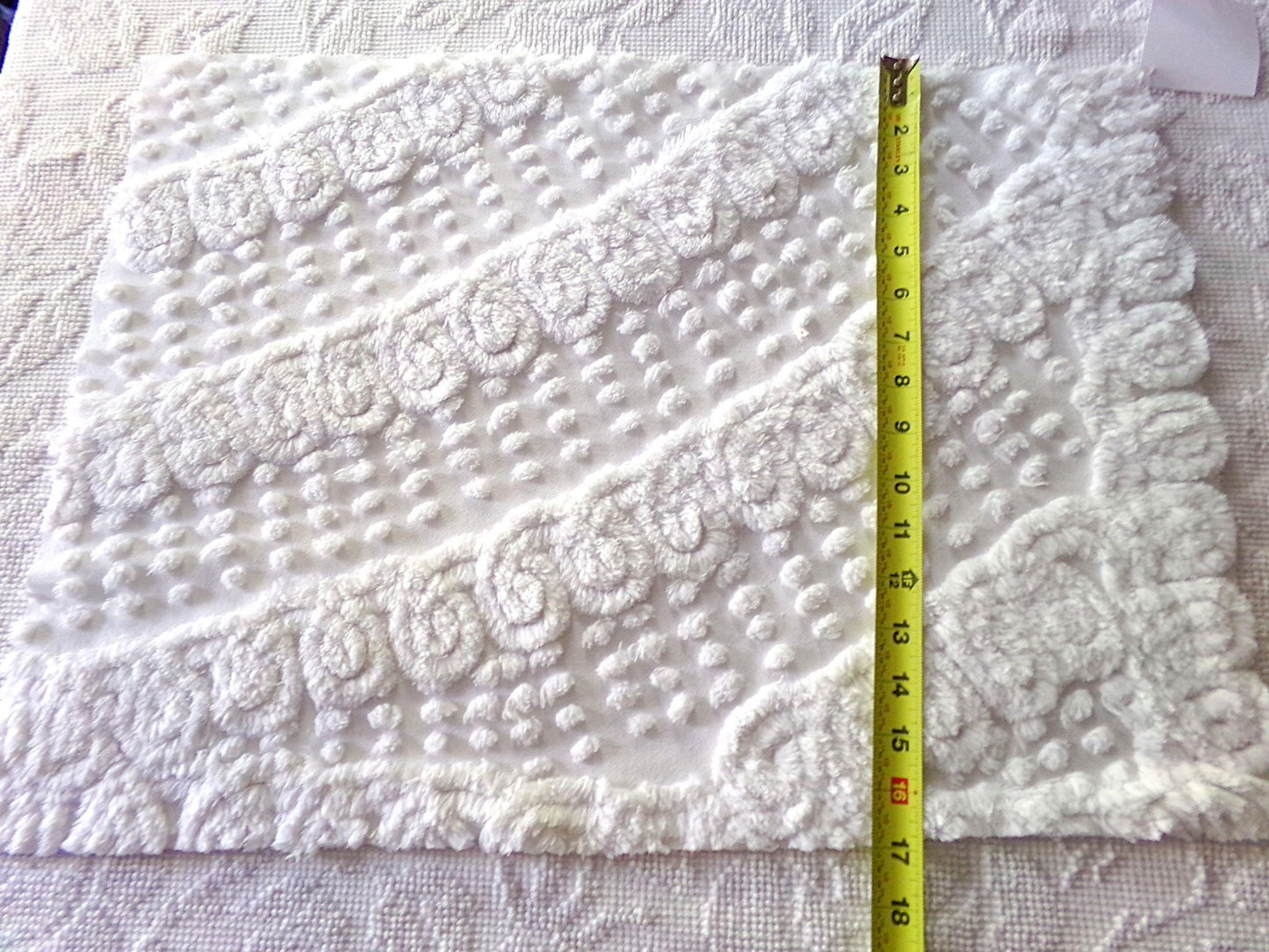 Fluffy Angel White Plush Swirl Vintage Chenille Quilt Fabric, 16" x 24" inch Piece