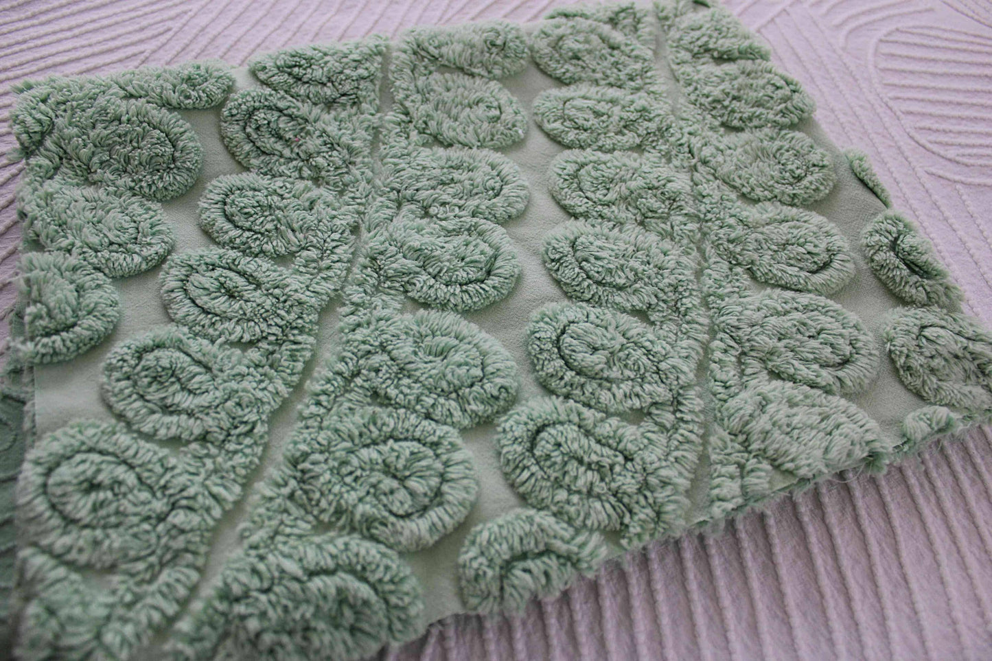 Delicious Mint Ice Cream Vintage Chenille Fabric, Plush 21" x 24" inch piece in curlicue swirl pattern