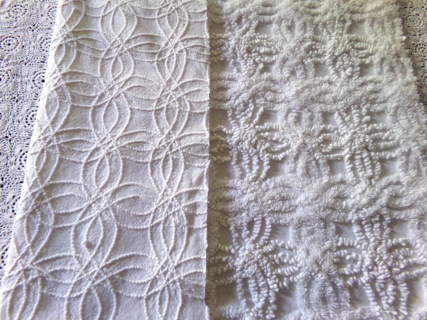 Old Fashioned Vintage Chenille Fabric, Exquisite 18" x 23.5" inch Piece, Intricate Needletufting in Wedding Ring Pattern