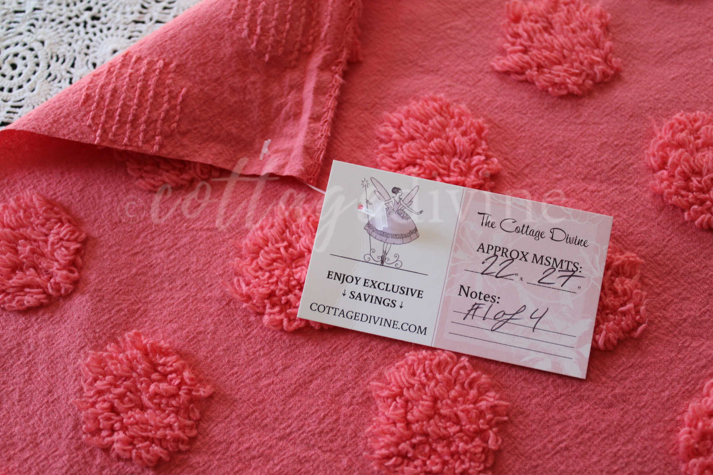 Jumbo Juicy Watermelon Pops Vintage Style Chenille Fabric, Wideset Coin Pop Design, 22" x 27" inch piece