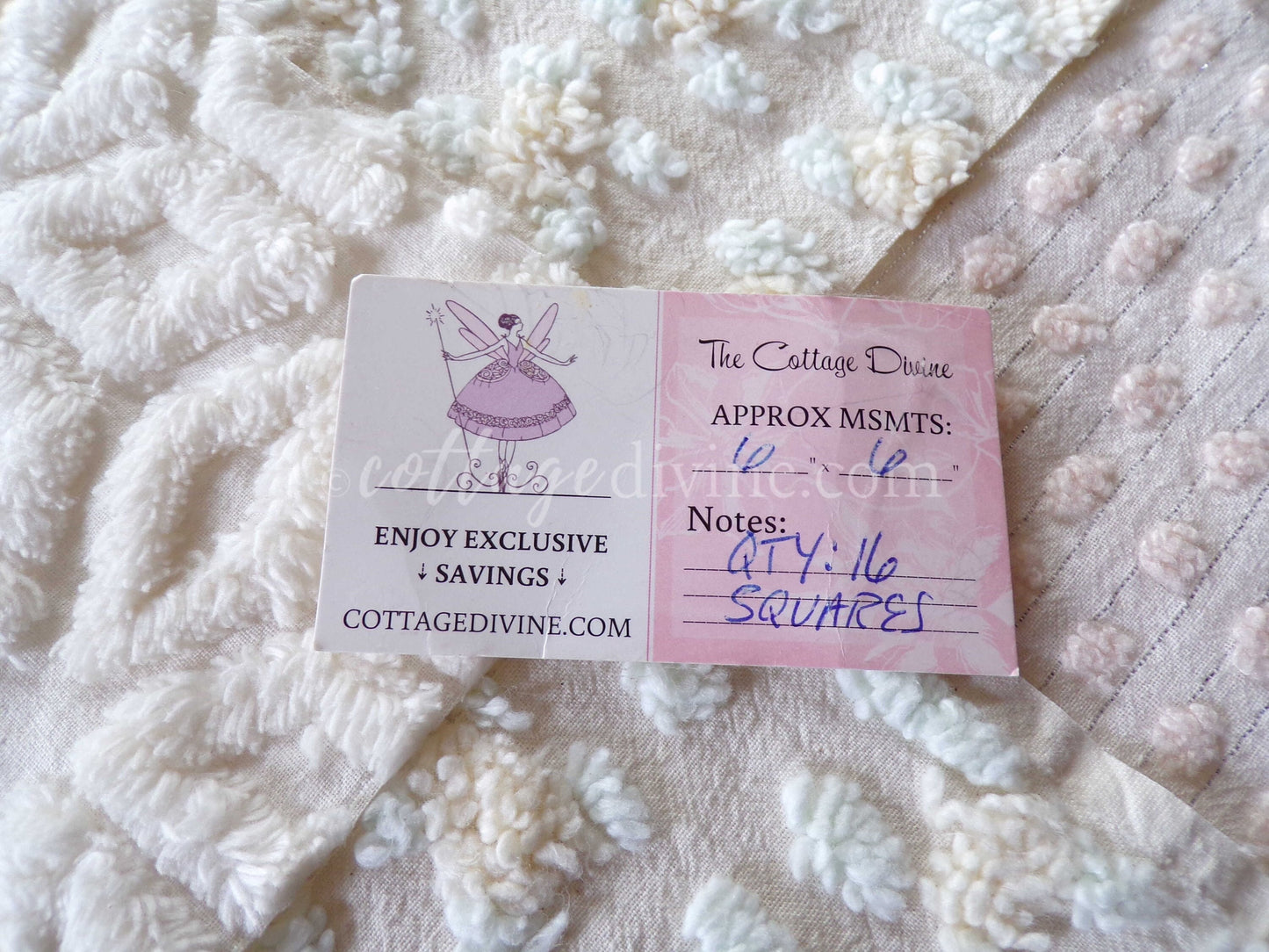 Dreamy Creamy 6" Chenille Quilt Squares, Rotary Cut from Vintage Chenille Bedspread Fabric, 16 Blocks, 6" x 6" inch, Neutral Creams