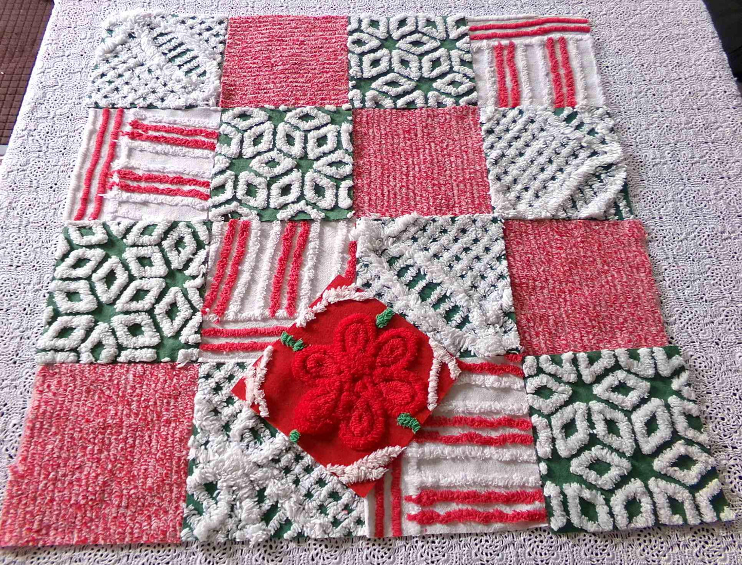 Merry Christmas Quilt Squares, Craft Square Set 17 Blocks in shades of holiday red, green & white, 6" x 6" inch for Xmas stockings, quilts