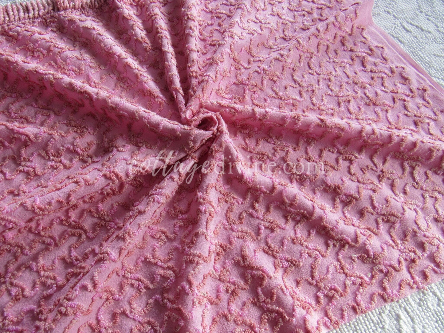 Unique Vintage Chenille Fabric, Marble Pink Texturized Squiggles, 25" x 20" Inch Piece for Quilts, Pillows & Handmade Crafts