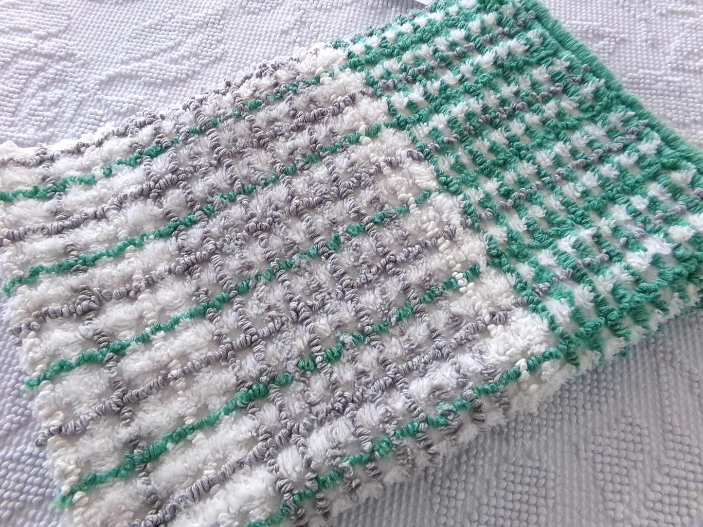 Plaid Vintage Chenille Fabric, Kelly Green & Dove Grey, 17" x 24" inch Piece for Sewing, Crafts, Quilting