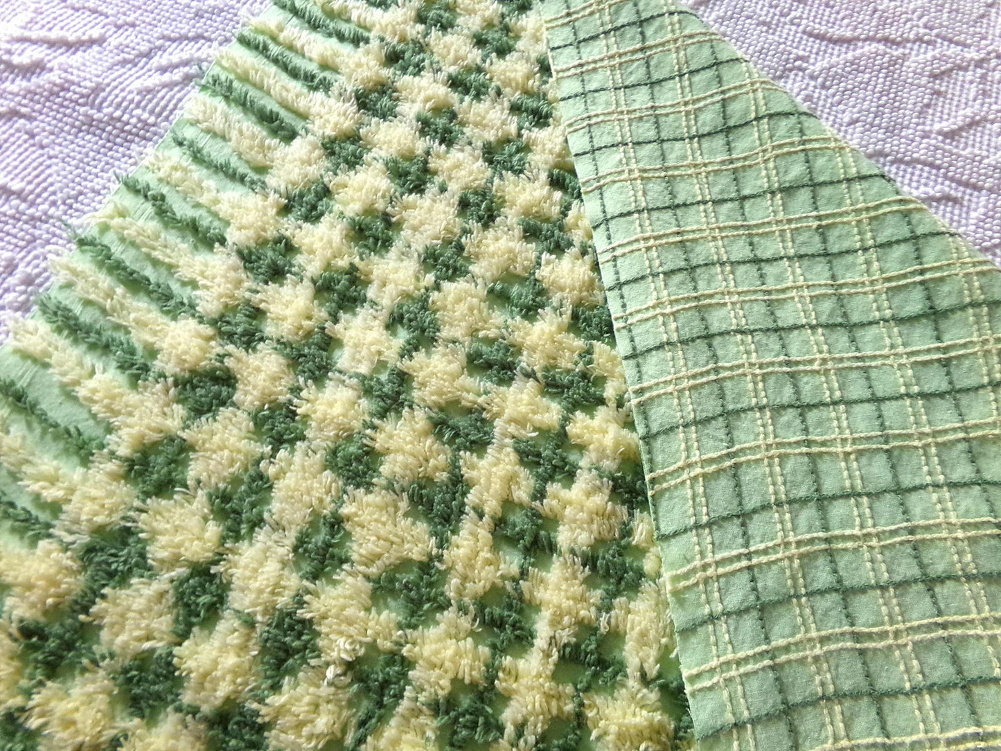 Cheerful Green & Yellow Plaid Vintage Chenille Fabric, 21" x 23" inch Piece, Soft Cotton Blend