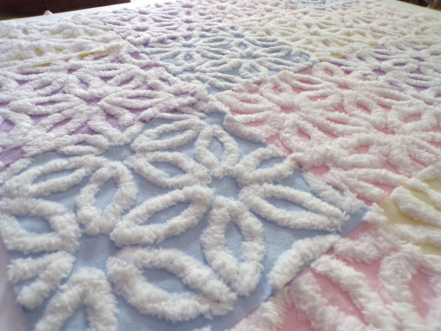 Rainbow Pastel Daisy Quilt Squares Set, Fluffy & Plush, from Vintage Chenille Bedspread Fabric, 16 Blocks, 6" x 6" inch