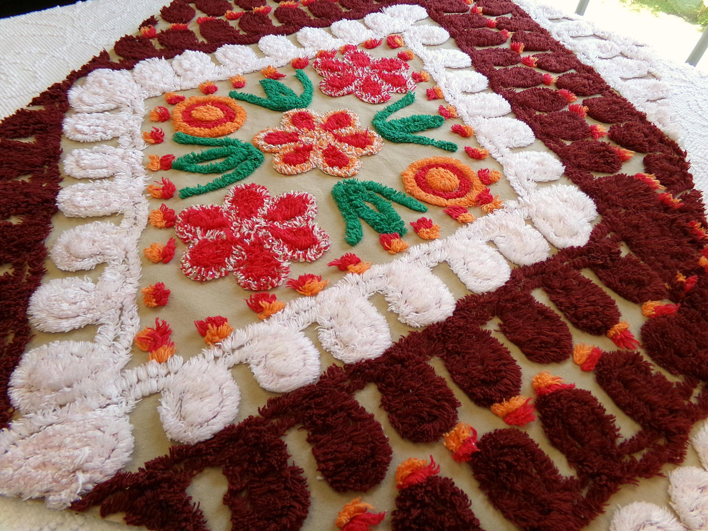 Vintage Chenille Fabric - Diamond Curlicue Floral Sewing Material 22" x 29"