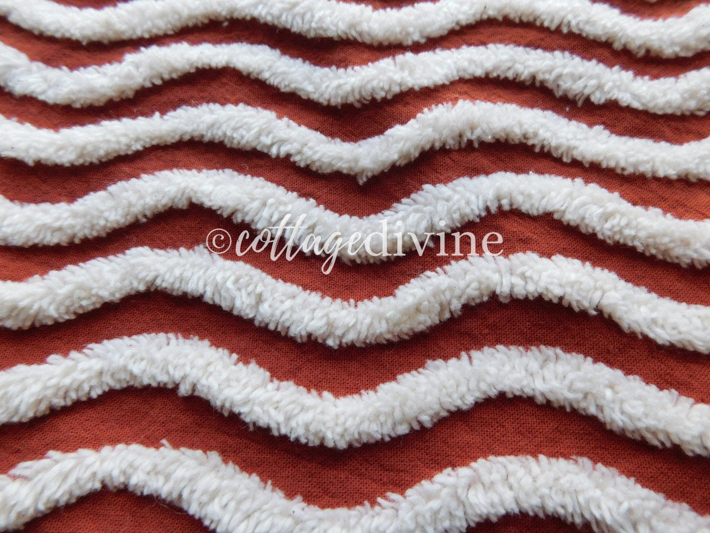 Rich Rust & White Ripple Stripes Vintage Chenille Fabric, 18" x 24" inch Piece, Great for Boho Quilts, DIY Pillows, Junk Journals