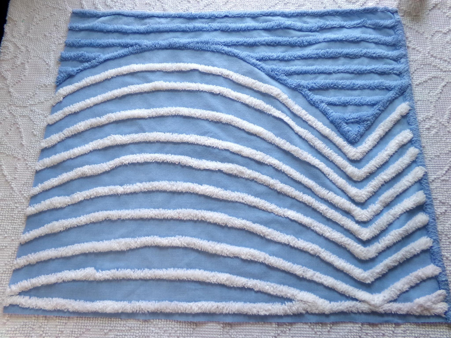 calm lake blue vintage chenille fabric, tranquil 18" x 21" piece of sewing material for quilting and crafts