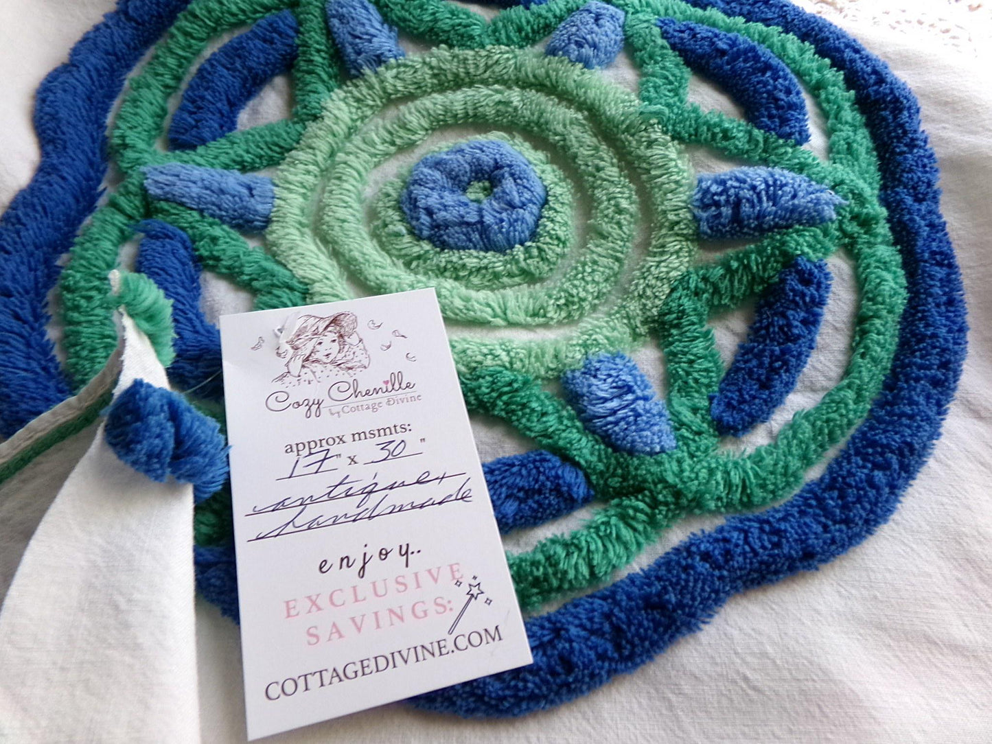 mod retro giant flower chenille fabric, great for a wall hanging, vintage handmade 17" x 30" inch piece