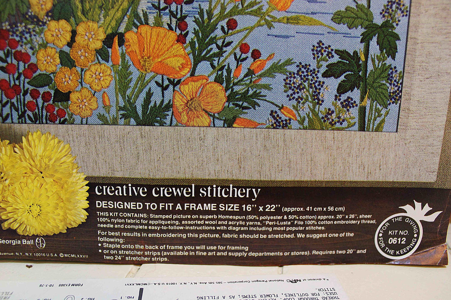 COASTAL WATERS Vintage Paragon Needlecraft Crewel Embroidery Stitchery Kit #0612, Beautiful Seaside Floral Design by Georgia Ball