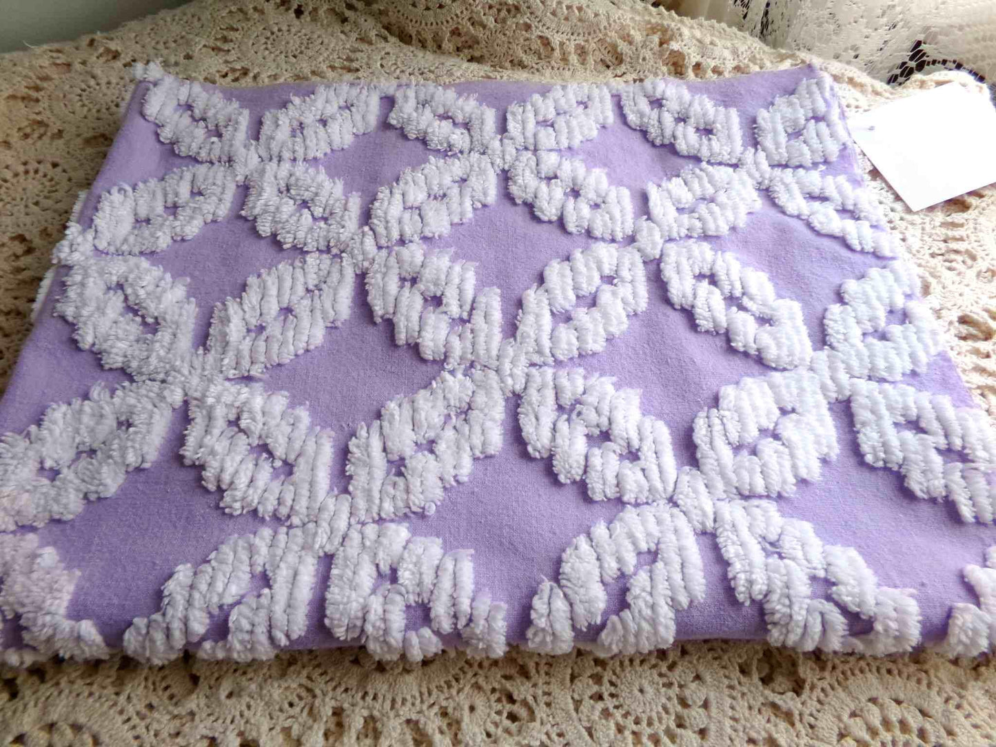 Sculpted Lavender Petals Vintage Cotton Chenille Fabric, Geometric Floral Design, 20" x 24" inch Piece, Lovely in Springtime Quilts, Pillows