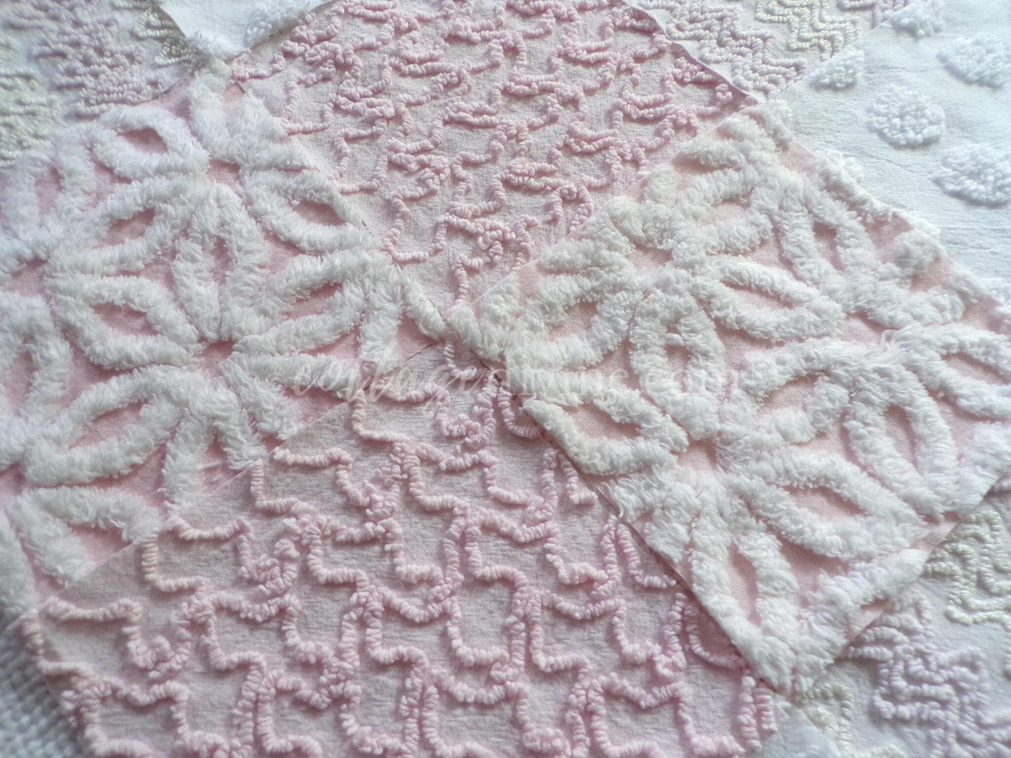 Dainty Pinks Chenille Quilt Squares Set from Vintage Bedspread Fabric, 16 Blocks, 6" x 6" inch