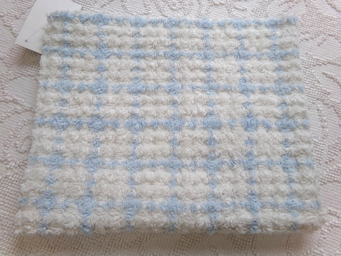 blue & white check vintage chenille fabric, cottage style plaid design, 20" x 24" cut piece for quilting, pillows