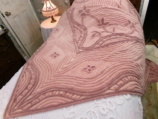 plush full size vintage chenille bedspread in wonderful warm colors, full size heavyweight bedding