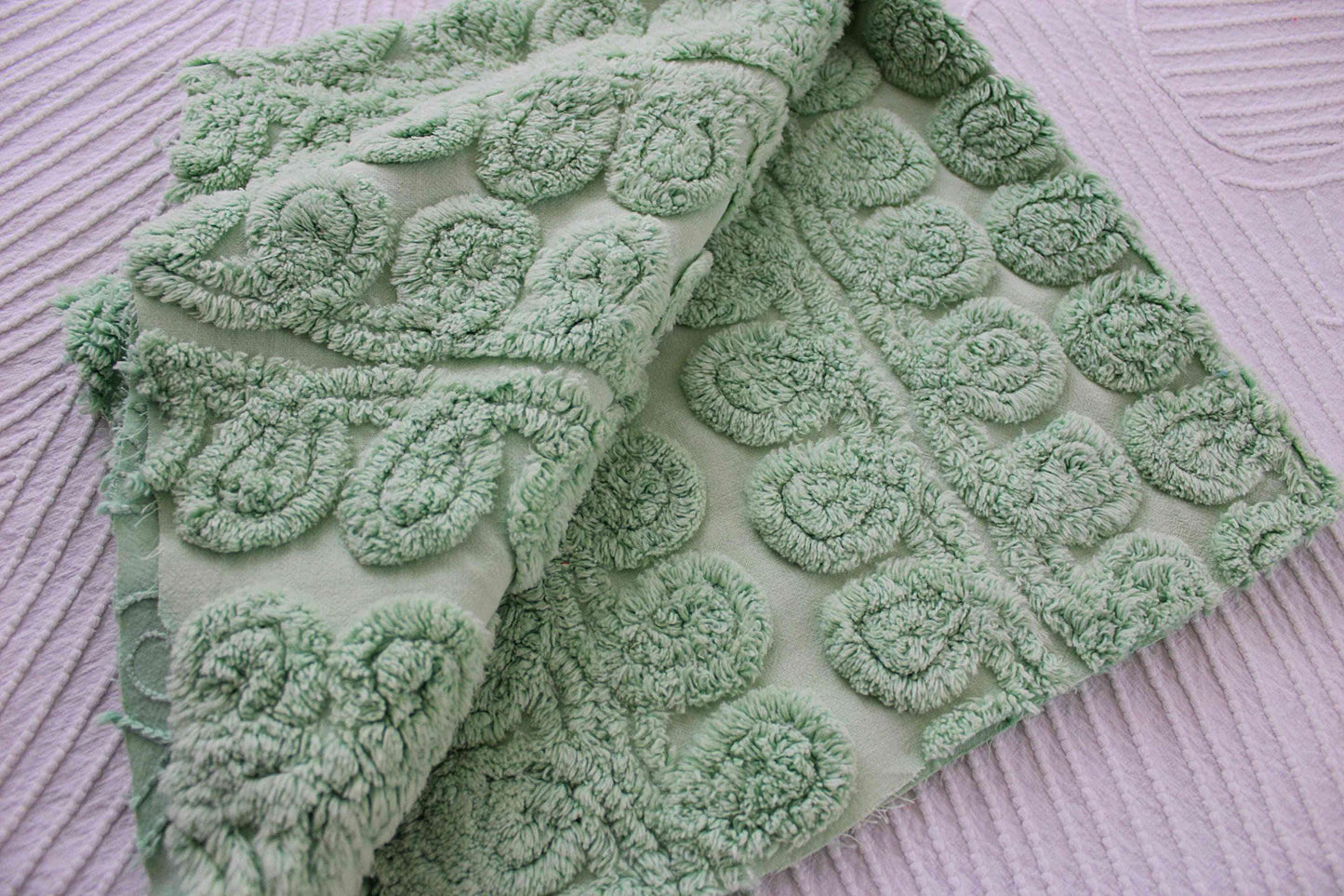 Delicious Mint Ice Cream Vintage Chenille Fabric, Plush 21" x 24" inch piece in curlicue swirl pattern