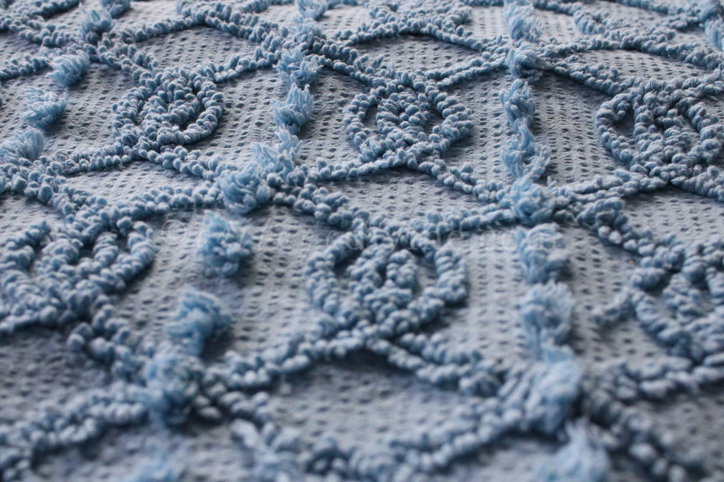 Unique Blue Eternity Link Chenille Seersucker Fabric, Vintage 20" x 24" inch Piece of Sewing Material, Needletuft Geometric Pops Design