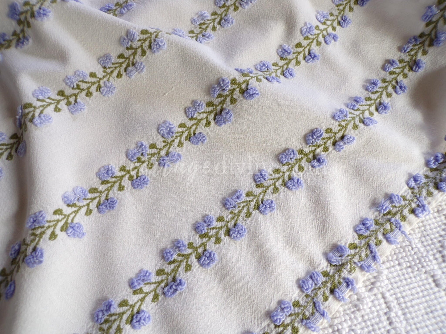Romantic Ivy Rose Vintage Chenille Fabric, Fieldcrest Lavender Rosebud Design, 18" x 22" inch Piece, beautiful in handmade quilts