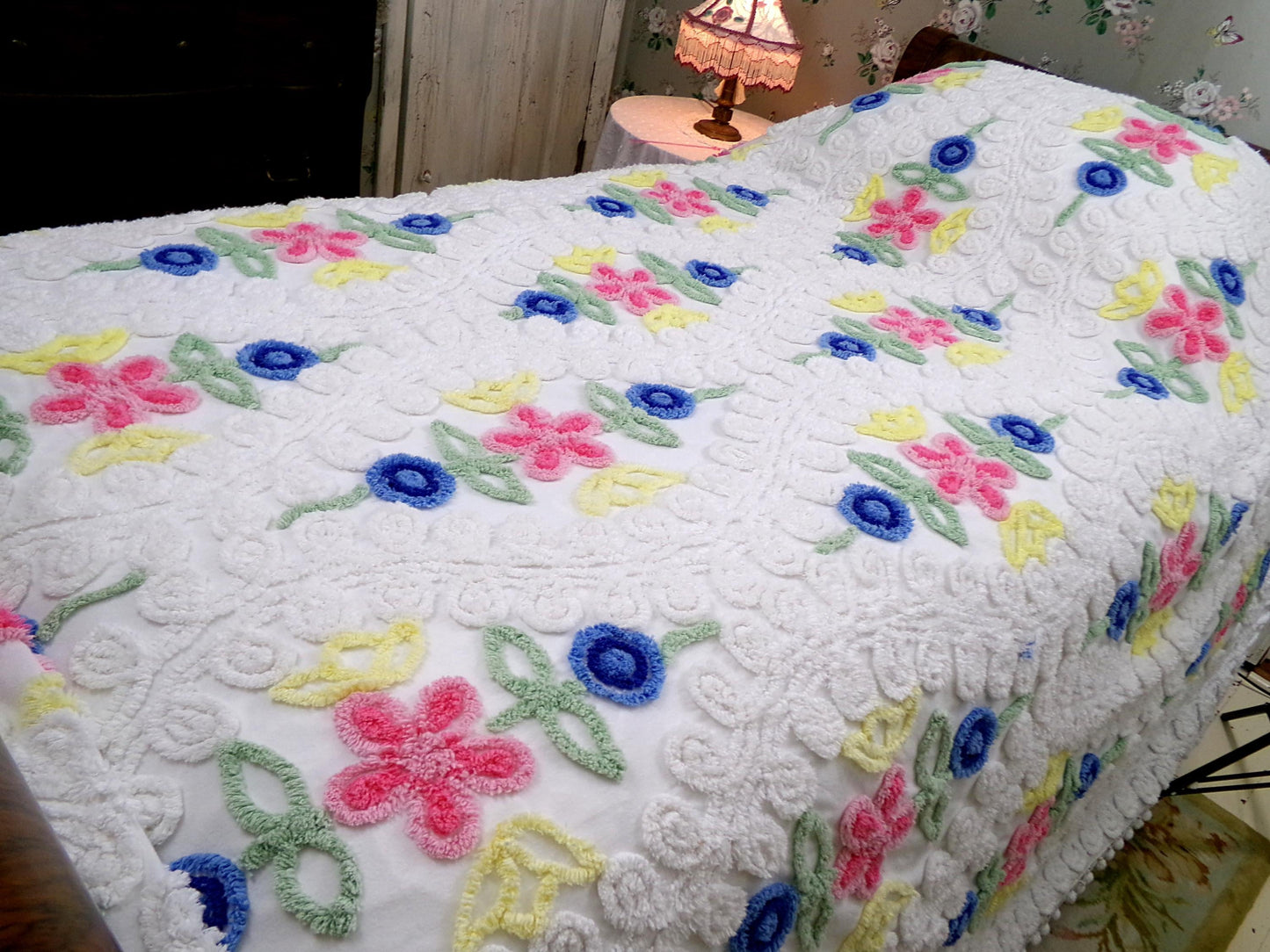 Vintage Canyon Group Chenille Bedspread: Full Size Cotton Blend Bedding, Made in USA