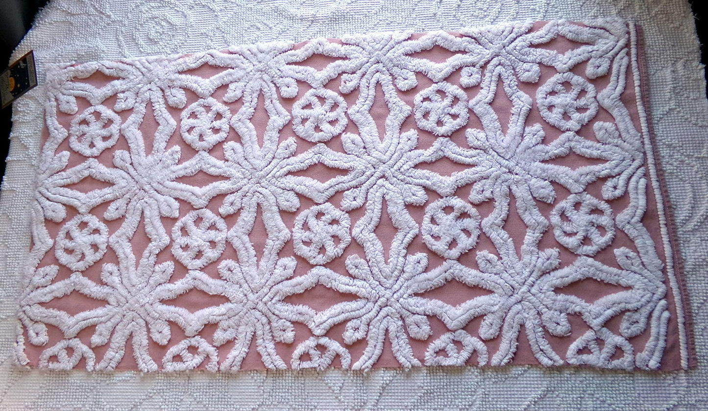 enchanting snowflake pinwheel vintage chenille fabric, antique plush tuft sewing material, 15" x 28" inch piece for quilting, pillows