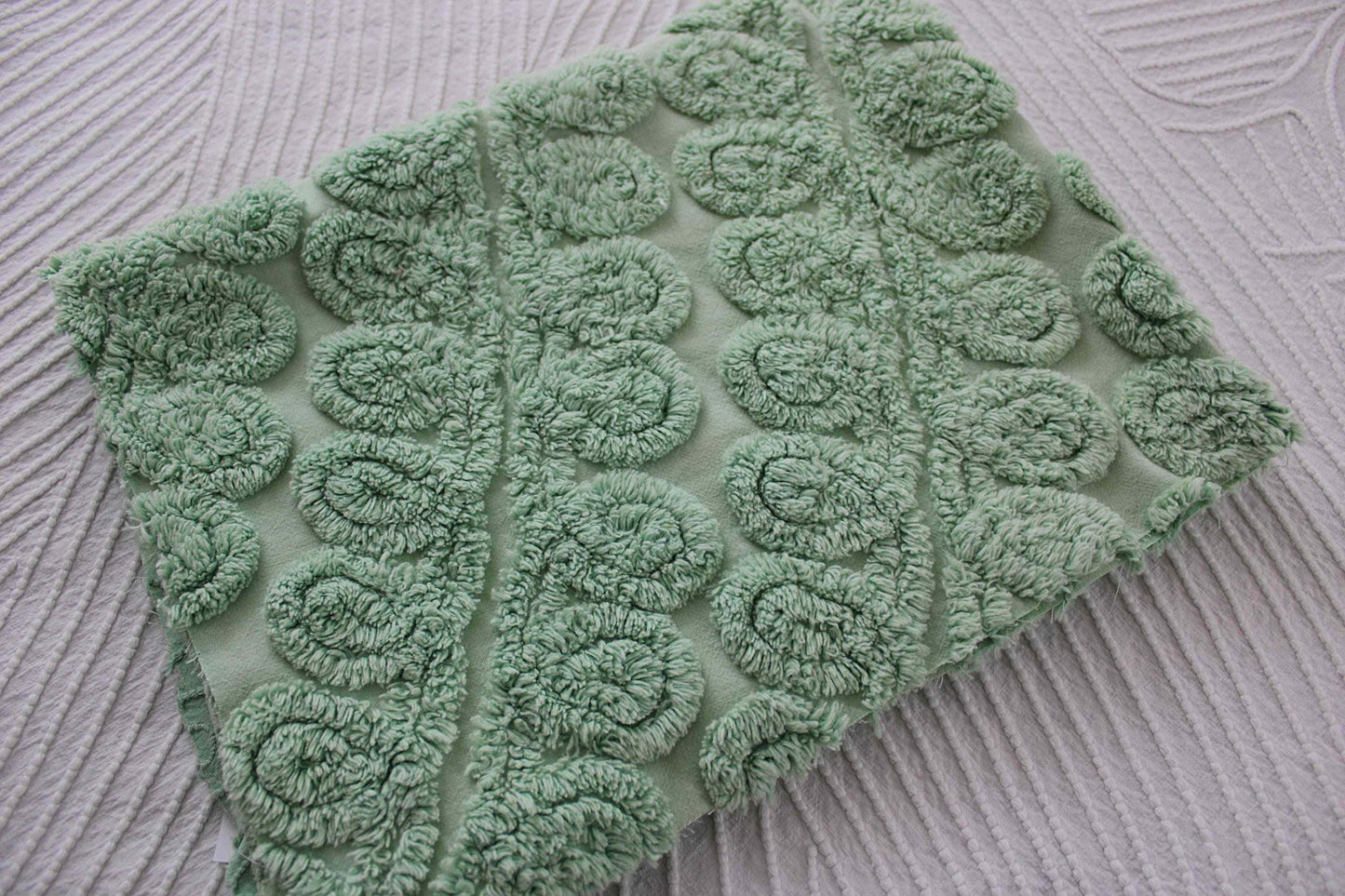 Delicious Mint Ice Cream Vintage Chenille Fabric, Plush 21" x 24" inch piece in curlicue swirl pattern