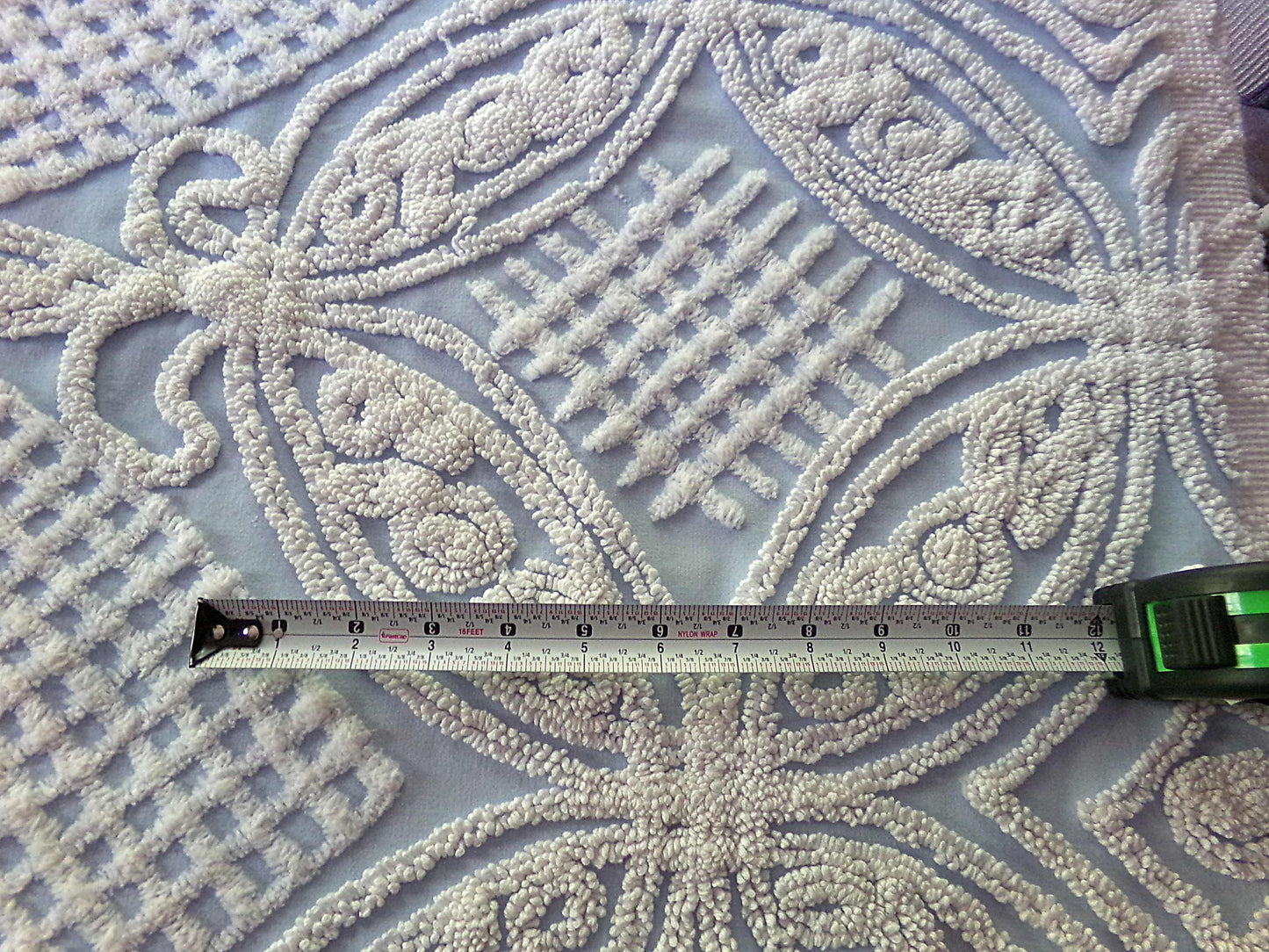 Shabby Chic Vintage Fabric, Porcelain White Rose Floral Chenille on Cloud Blue Cotton, 24" x 30" inch Piece, So Pretty in Pillows & Quilts