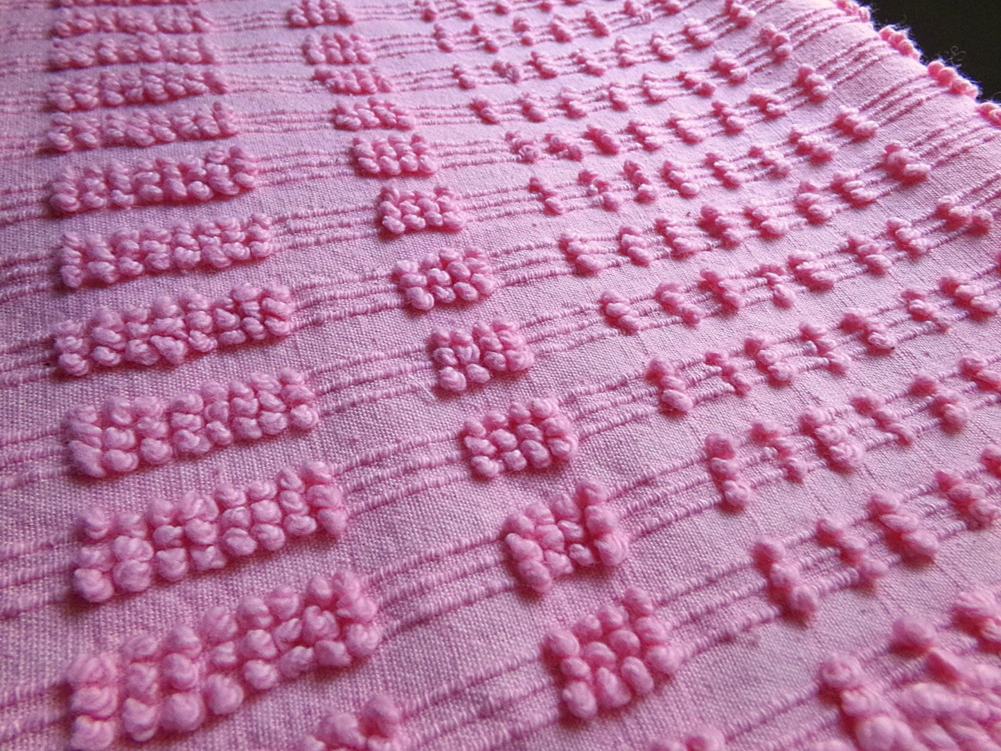 pink pearly pops vintage chenille fabric, 20" x 24" cut piece quilt material for sewing, crafts, upcycling, fun texture & unique design