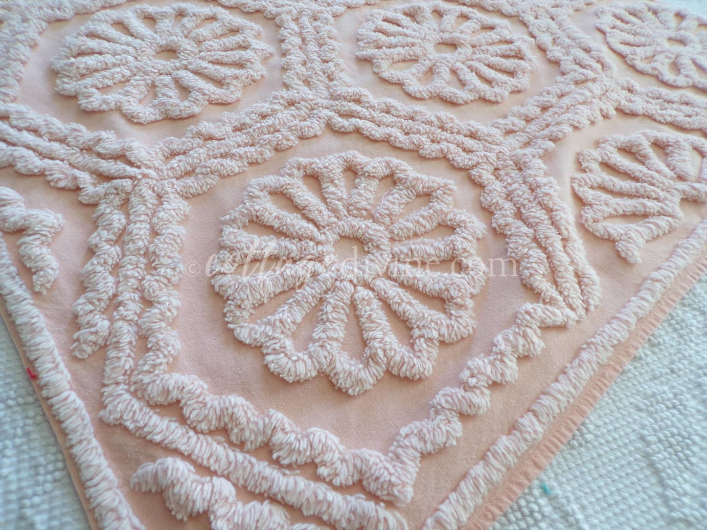 Romantic Daisy Iced Peach Vintage Chenille Quilt Fabric Piece, 31.5" x 22" inches