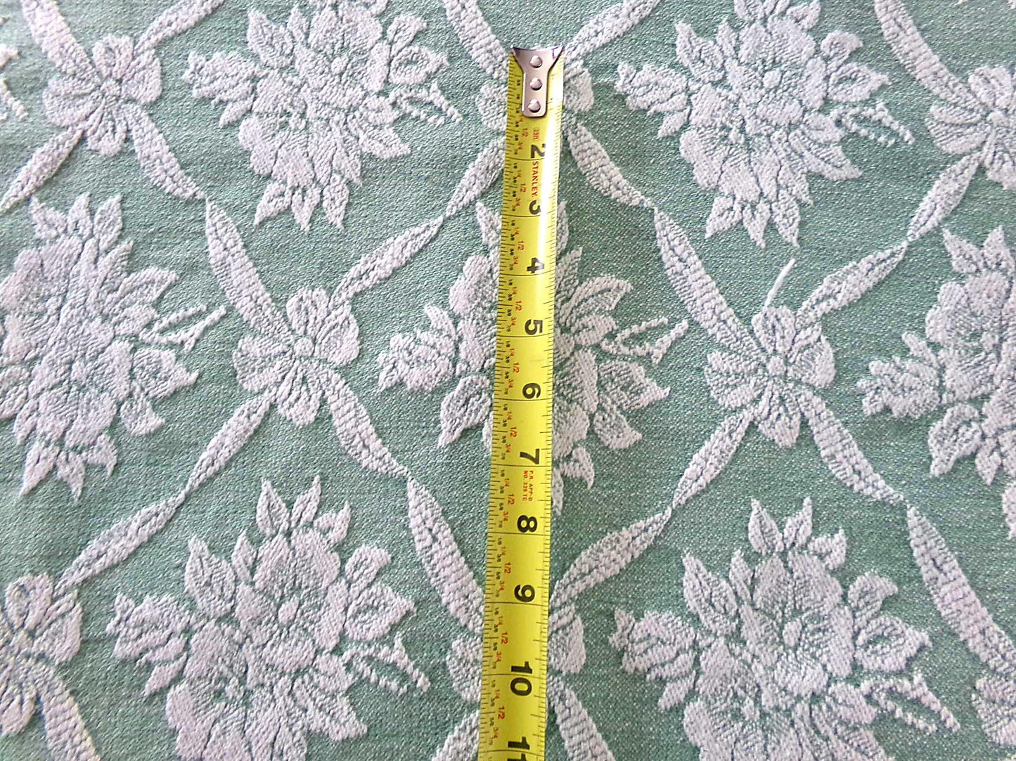 shabby cottage jade rose woven fabric, reversible sewing material from vintage bates bedspread, 20" x 30" inch piece