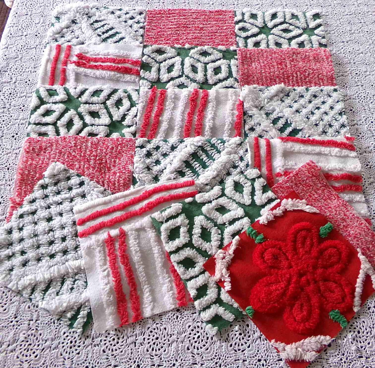 Merry Christmas Quilt Squares, Craft Square Set 17 Blocks in shades of holiday red, green & white, 6" x 6" inch for Xmas stockings, quilts