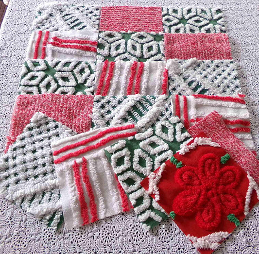 Merry Christmas Quilt Squares, Craft Square Set 17 Blocks in shades of holiday red, green & white, 6" x 6" inch for Xmas stockings, quilts