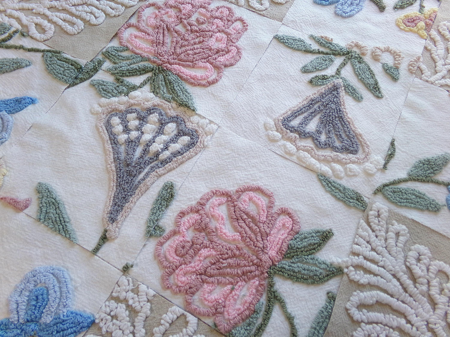 woodland botanicals vintage chenille fabric squares, set of 16 natural floral 6" quilt blocks for crafts, sewing, diy pillow covers