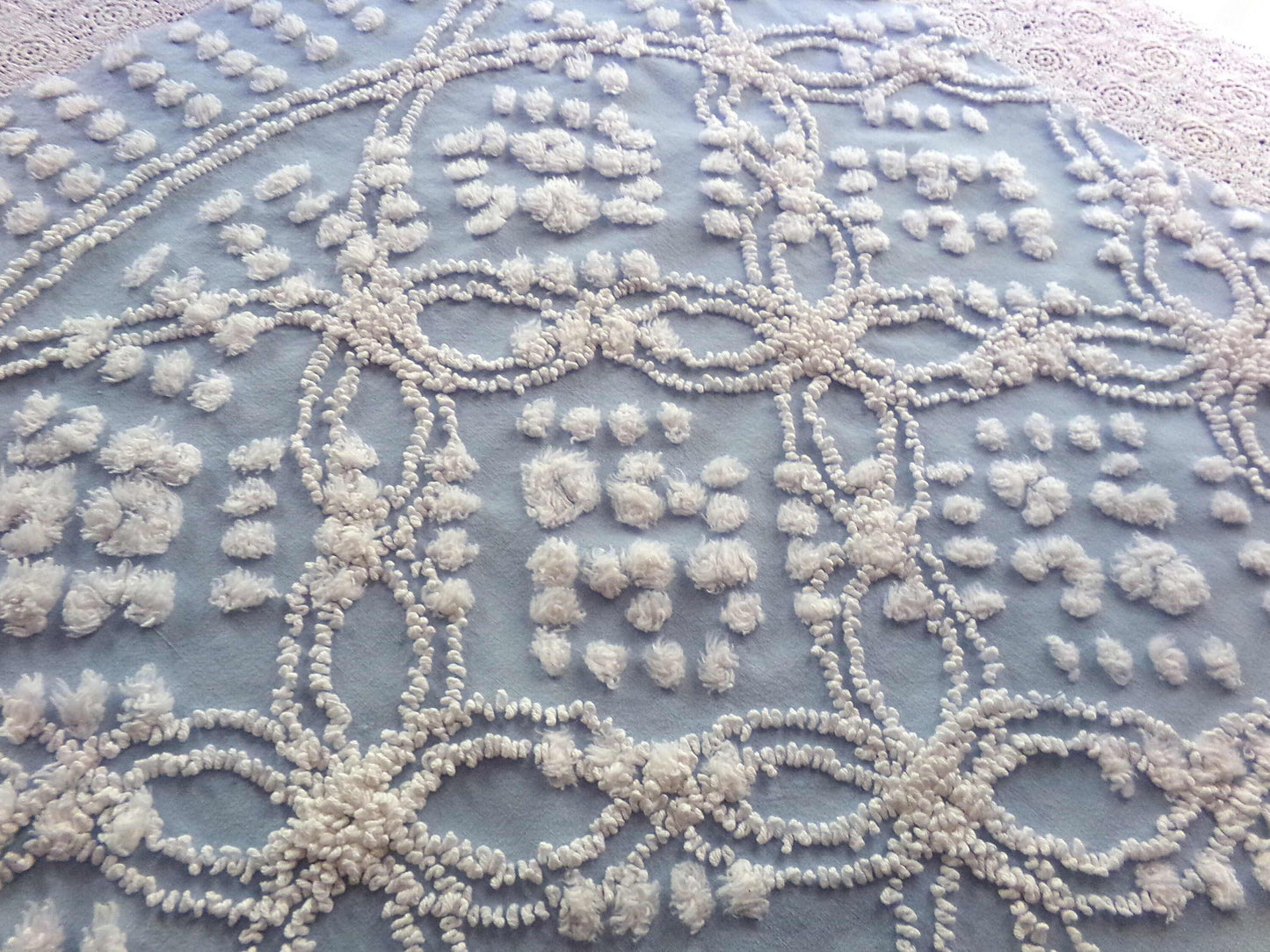 Beach Chic Blue & White Vintage Chenille Quilt Fabric, 23" x 26" Piece, 100% Cotton Classic Design