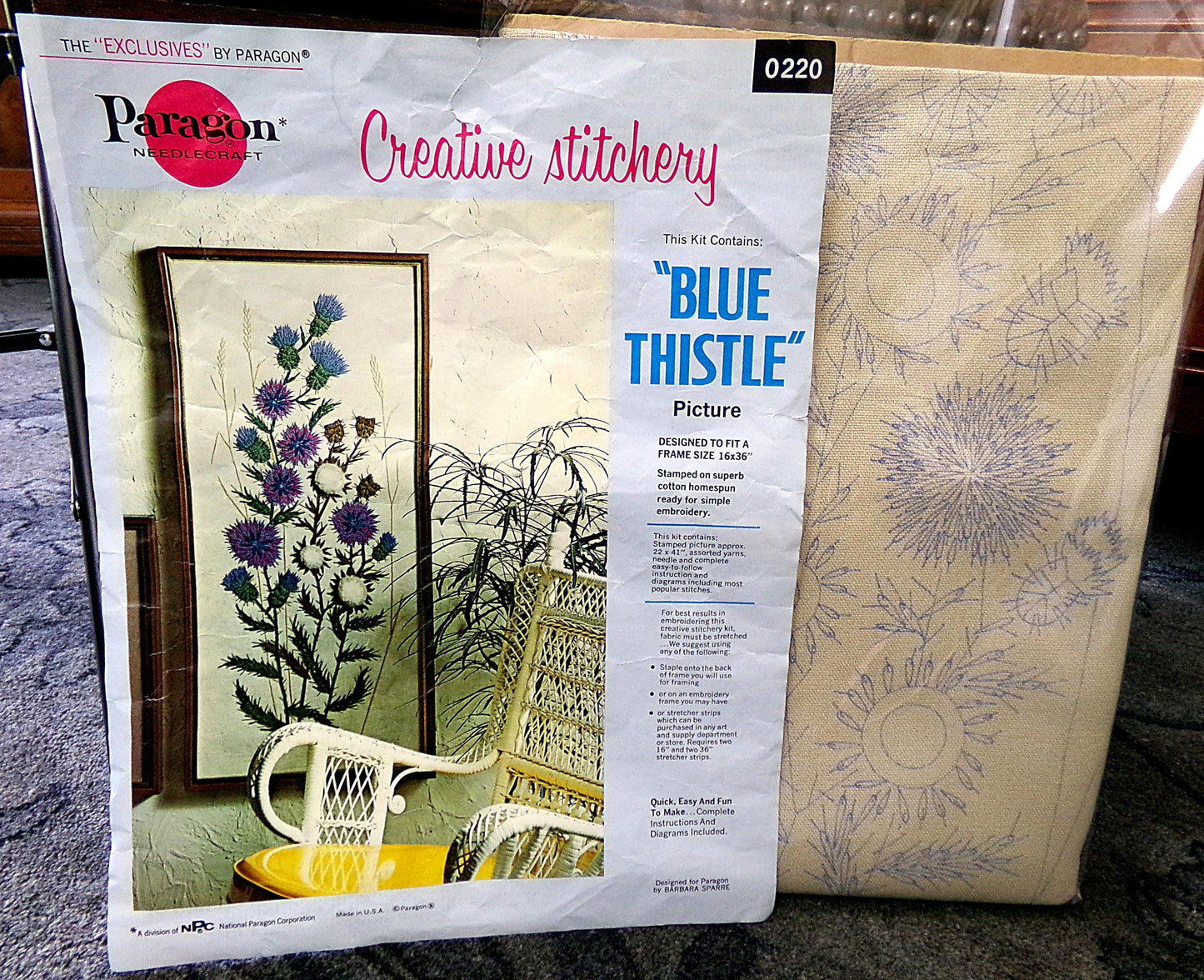 BLUE THISTLE Crewel Stitchery Kit, Vintage 0220 Paragon Needlecraft Embroidery, Hippie Style Wall Hanging, Barbara Sparre Design