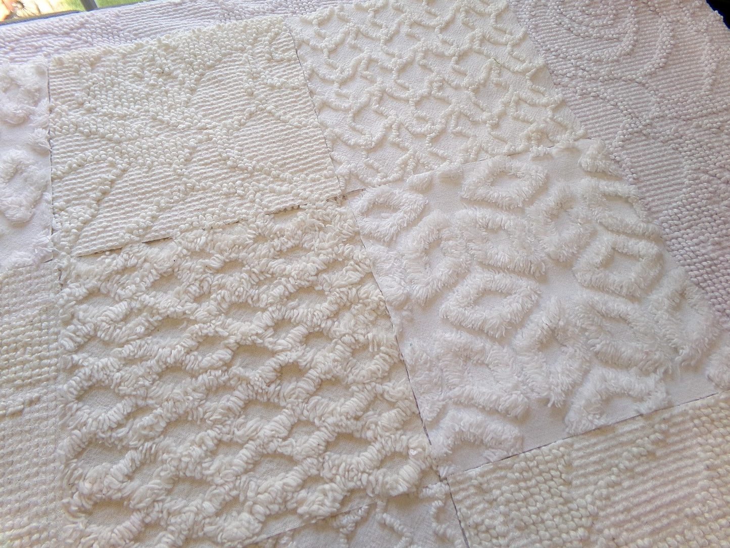 contemporary neutrals vintage chenille fabric squares, set of 16 natural 6" blocks for crafts, sewing
