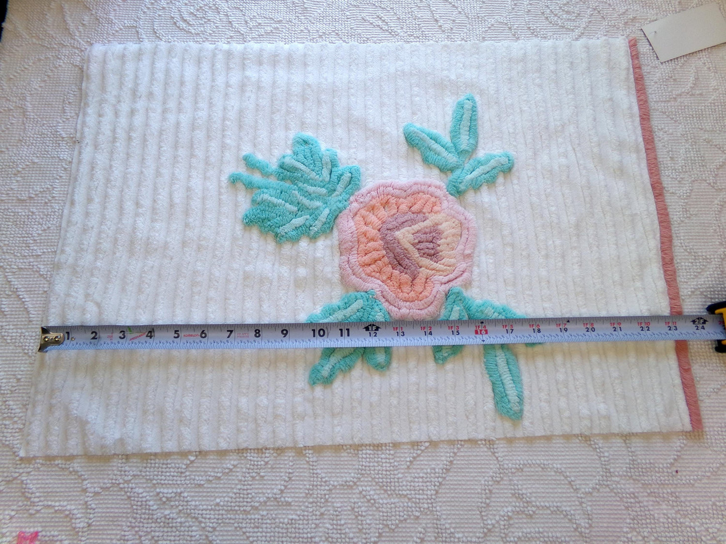 Vintage Chenille Fabric: Single Rose Cotton Sewing Material 23" x 16"