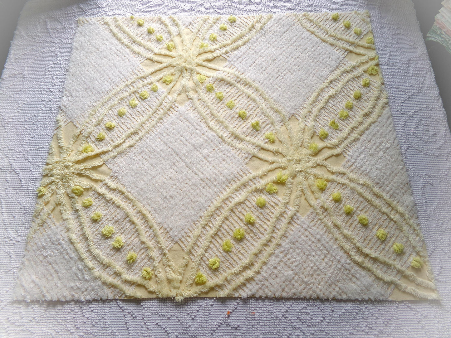 Starry Yellow Vintage Chenille Fabric: Retro Starburst Design 20" x 24" Cut Piece