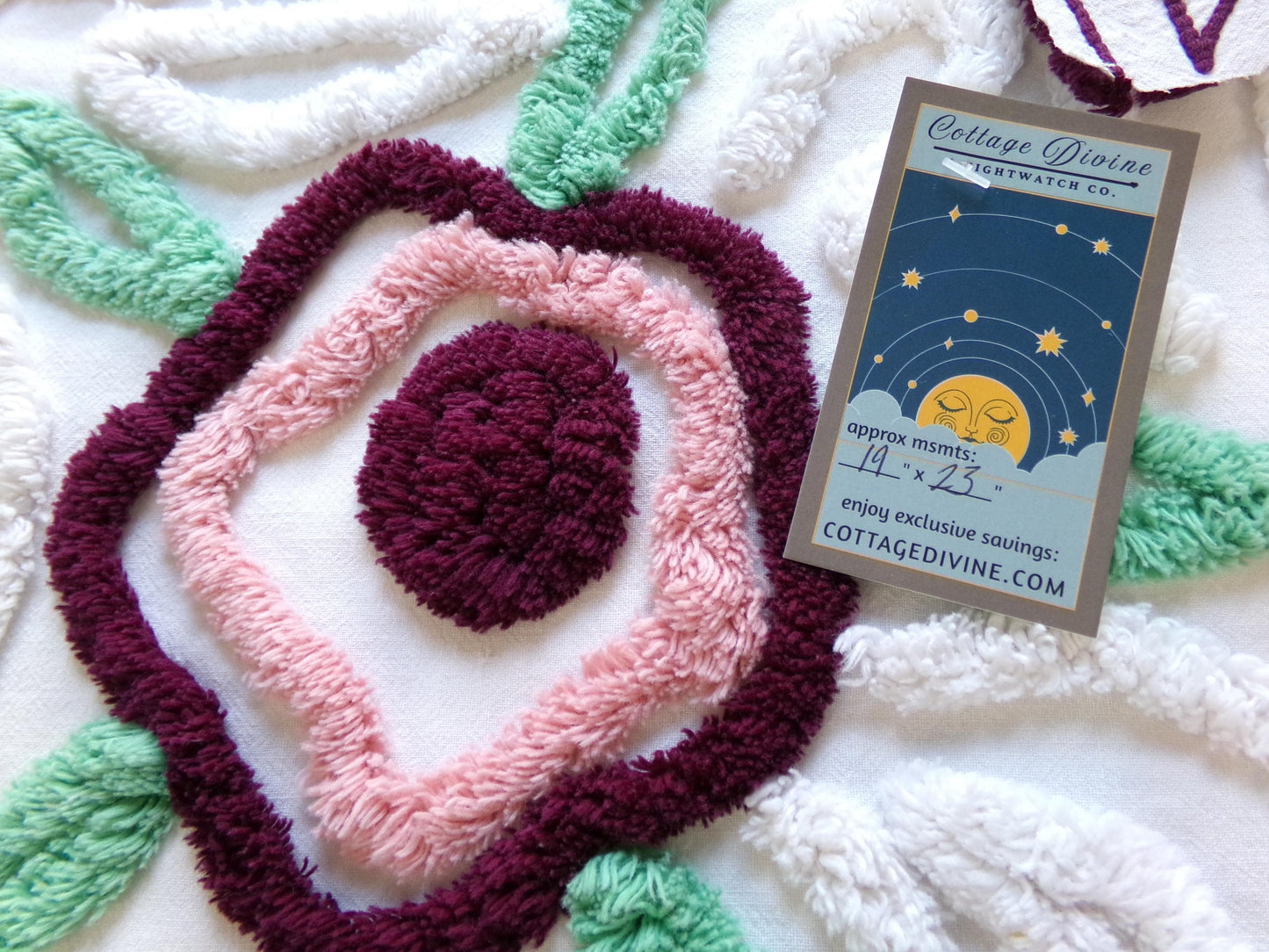 Rose Mauve Vintage Chenille Fabric, 19" x 23" Piece of Radiating Swirl White Cotton Sewing Material Upcycle into Pillows, Quilts