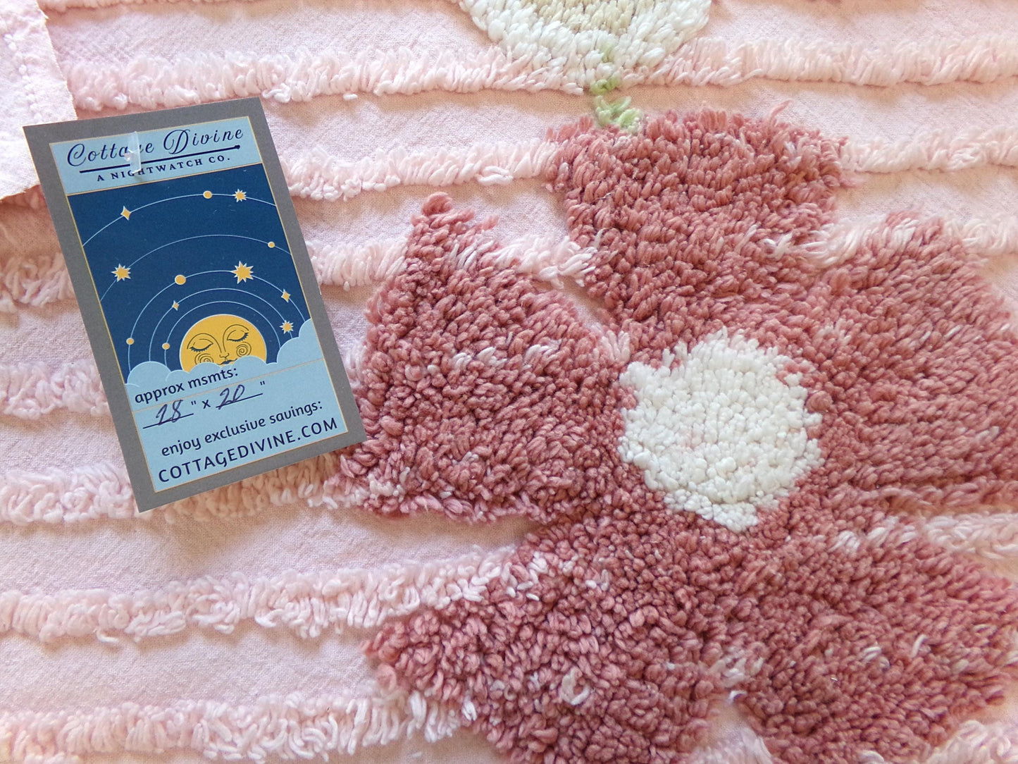 Love Pink Floral Vintage Chenille Fabric, Simple Climbing Daisy Flower Design, 28" x 20" Piece of Cotton Sewing Material for pillows, quilts